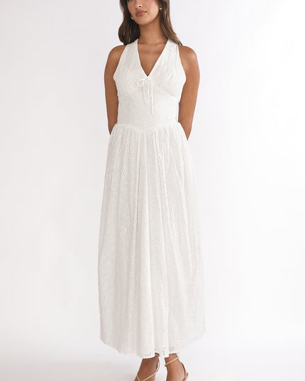 White Halter Maxi Dress Eyelet
