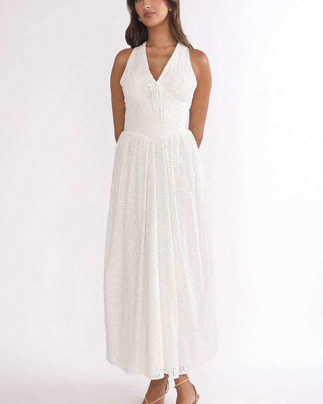White Halter Maxi Dress Eyelet