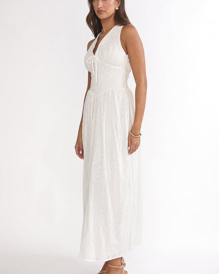 White Halter Maxi Dress Eyelet