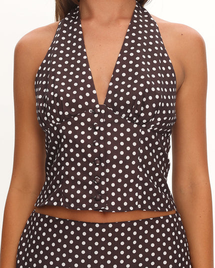 Chocolate Button Halter Top Polka Dot