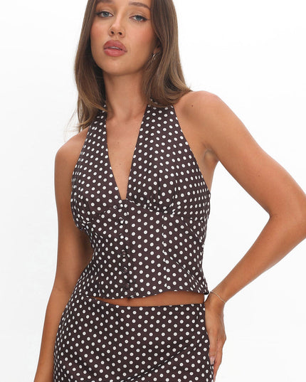 Chocolate Button Halter Top Polka Dot
