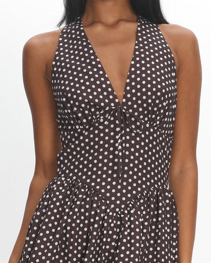 Chocolate Basque Waist Open Back Maxi Dress Spotted