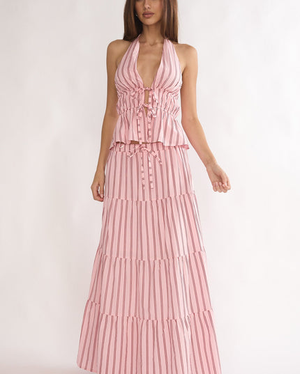 Pink Moons A-Line Maxi Skirt Stripe