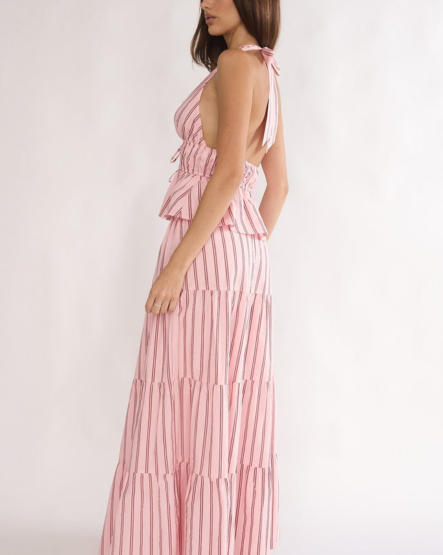 Pink Moons A-Line Maxi Skirt Stripe