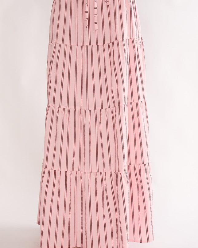 Pink Moons A-Line Maxi Skirt Stripe