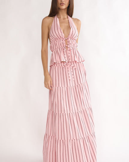 Pink Moons A-Line Maxi Skirt Stripe