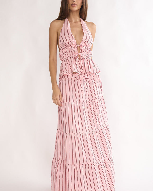 Pink Moons A-Line Maxi Skirt Stripe