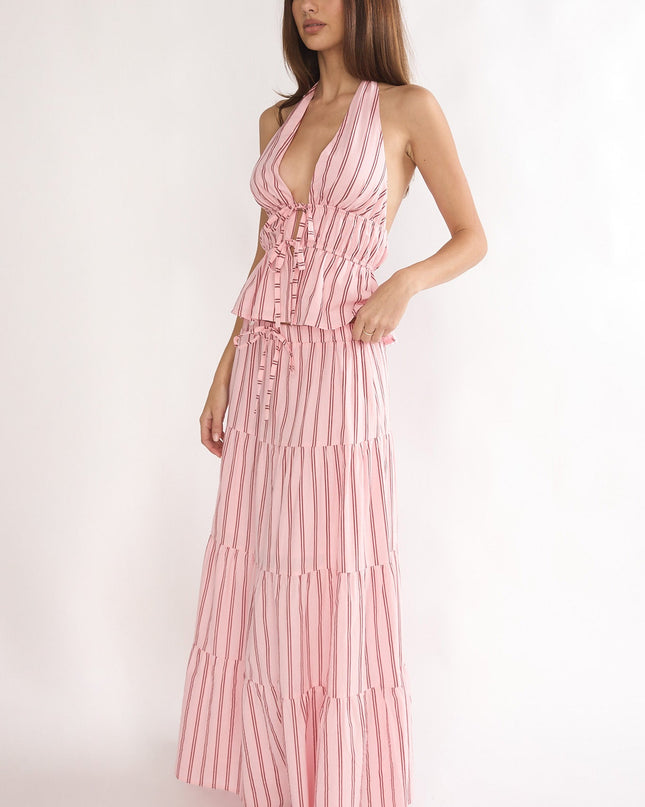 Pink Moons A-Line Maxi Skirt Stripe