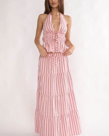 Pink Moons Tied Front Halter Top Stripe
