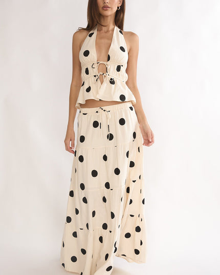 Beige Moons A-Line Maxi Skirt Polka Dot