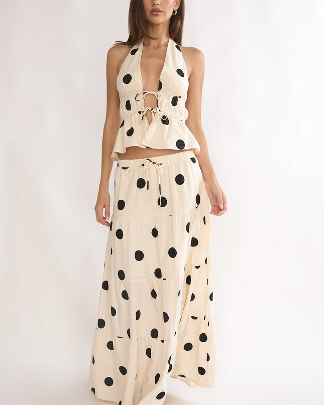 Beige Moons A-Line Maxi Skirt Polka Dot