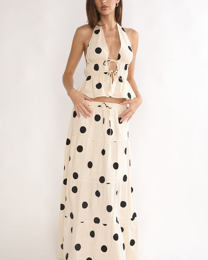 Beige Moons A-Line Maxi Skirt Polka Dot