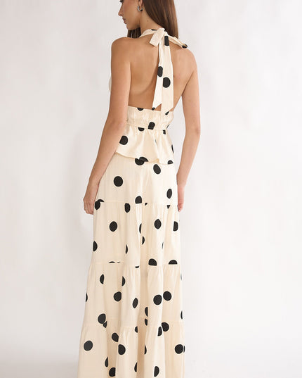 Beige Moons A-Line Maxi Skirt Polka Dot