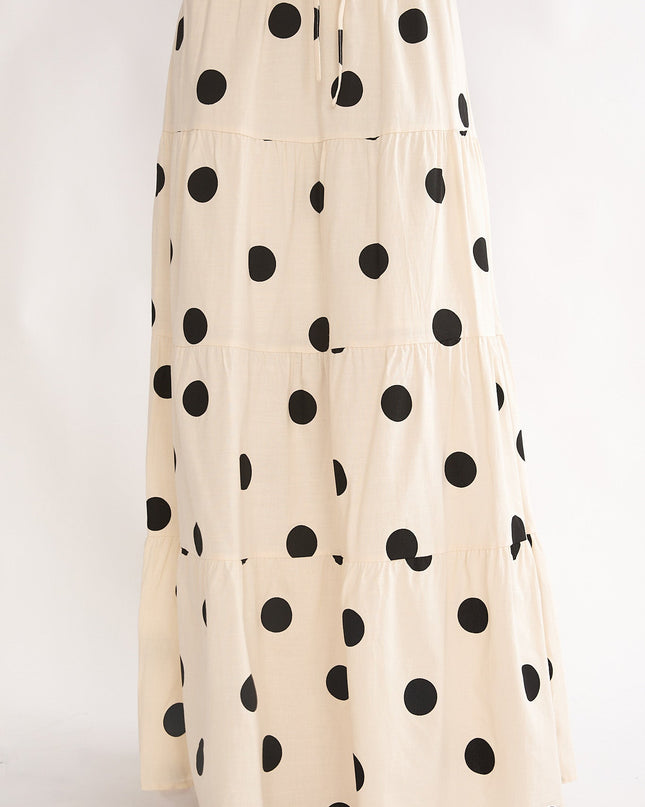 Beige Moons A-Line Maxi Skirt Polka Dot