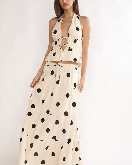 Beige Moons A-Line Maxi Skirt Polka Dot
