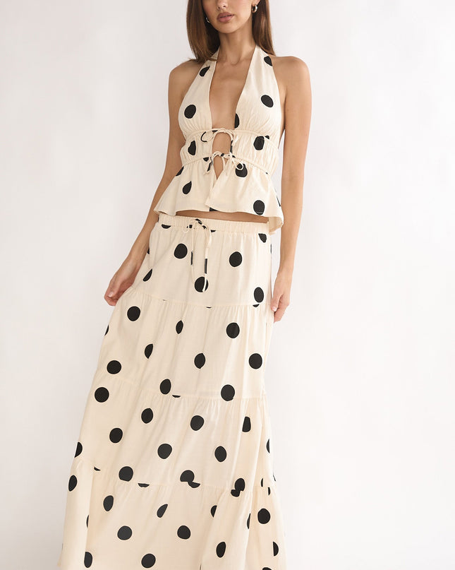 Beige Moons A-Line Maxi Skirt Polka Dot