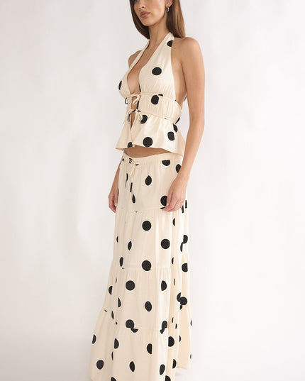 Beige Moons A-Line Maxi Skirt Polka Dot