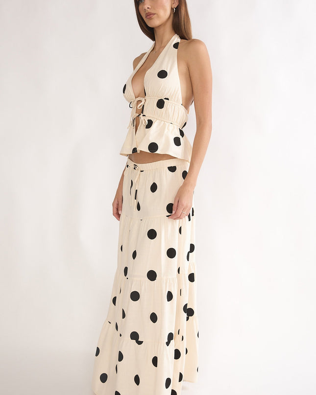 Beige Moons A-Line Maxi Skirt Polka Dot
