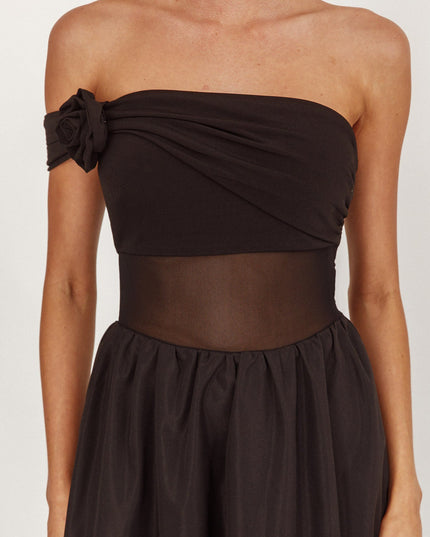 Black One Sleeve Sheer Waist Midi Dress