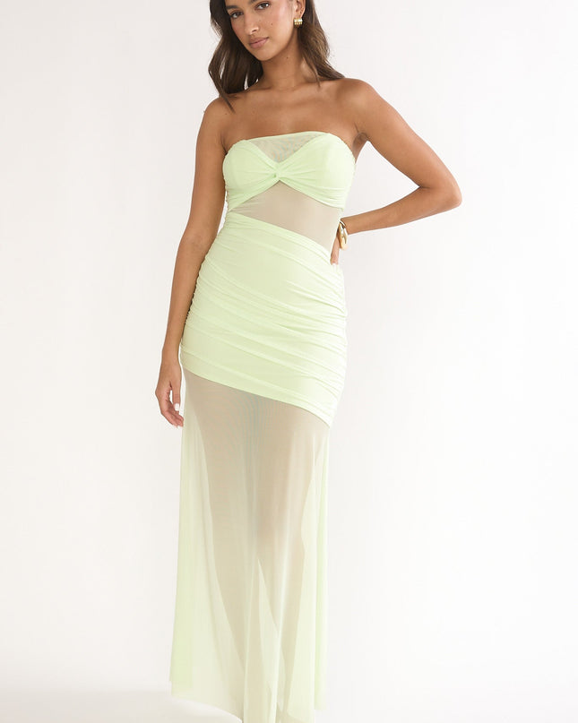Lime Strapless Sheer Mesh Dress