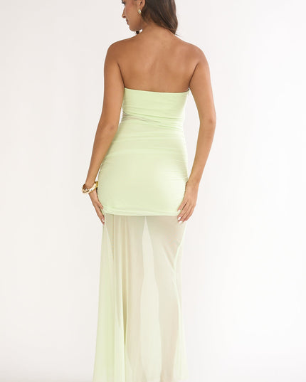 Lime Strapless Sheer Mesh Dress