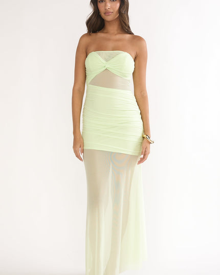 Lime Strapless Sheer Mesh Dress