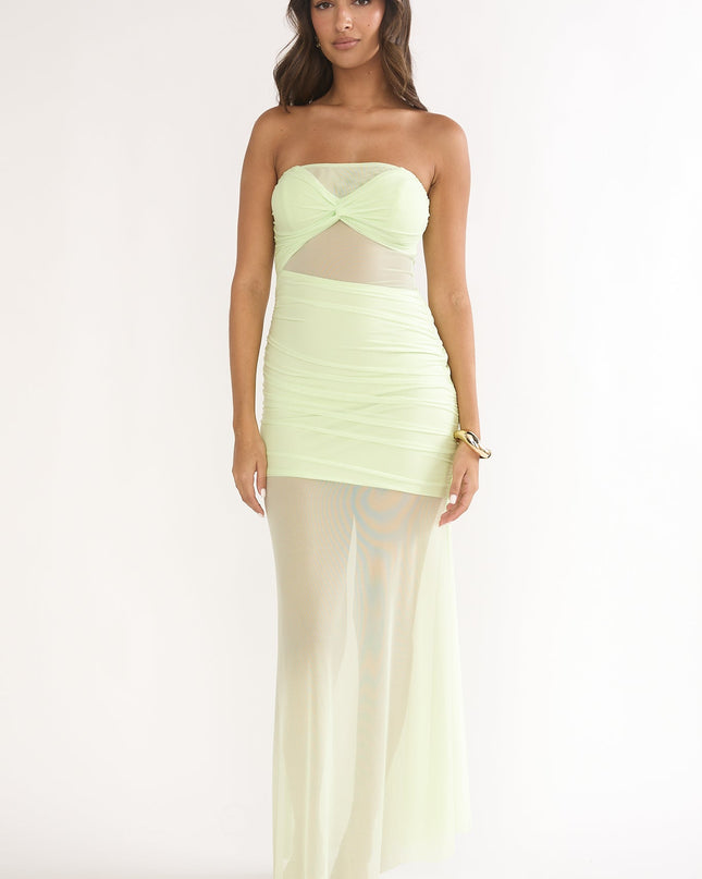 Lime Strapless Sheer Mesh Dress