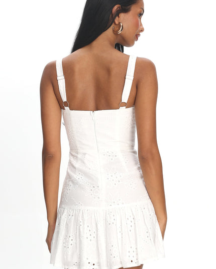 White Tied Bust Ruched Mini Dress Eyelet