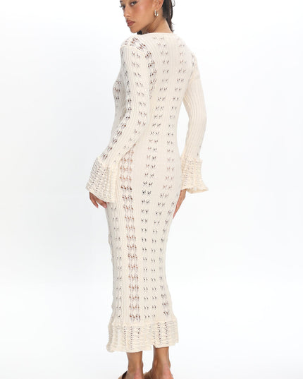 Cream Long Sleeve Knit Maxi Dress