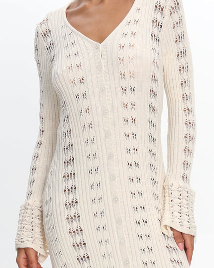 Cream Long Sleeve Knit Maxi Dress