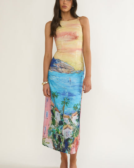 Print Girl Tied Back Maxi Dress Euro