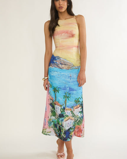 Print Girl Tied Back Maxi Dress Euro