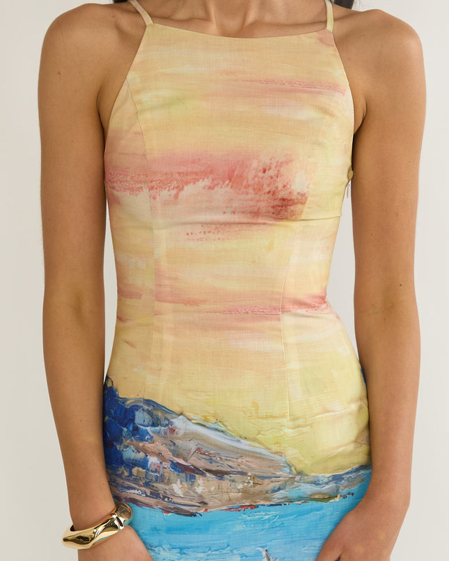 Print Girl Tied Back Maxi Dress Euro