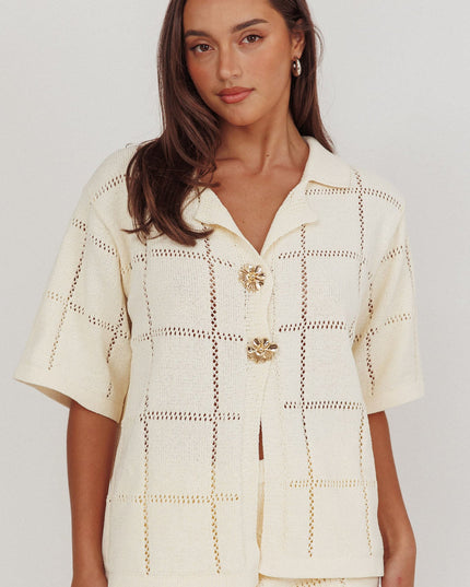 Cream Knit Gold Button Top