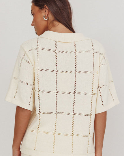 Cream Knit Gold Button Top