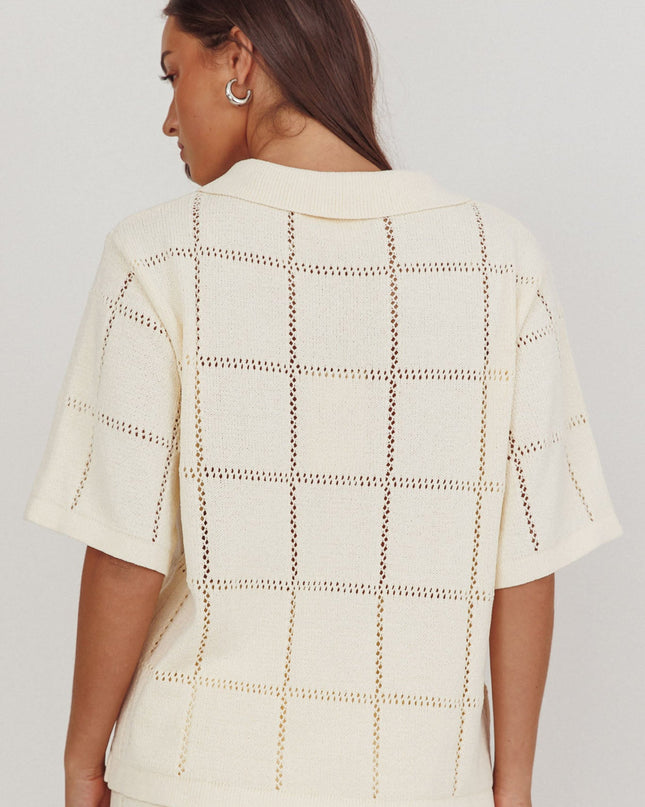 Cream Knit Gold Button Top