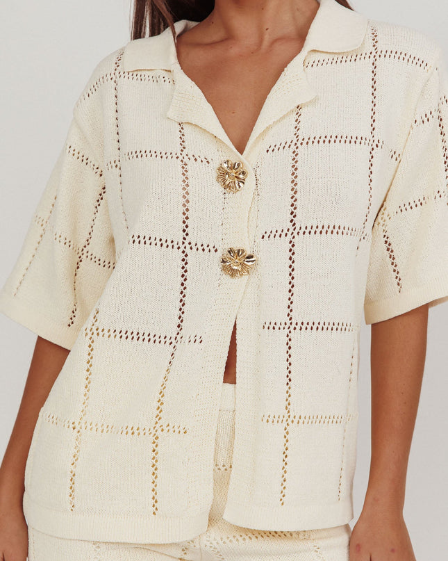 Cream Knit Gold Button Top