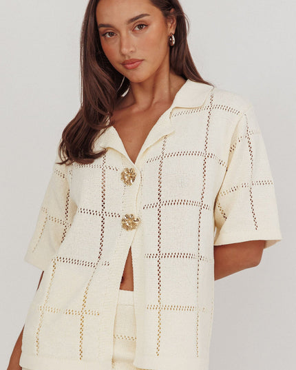 Cream Knit Gold Button Top