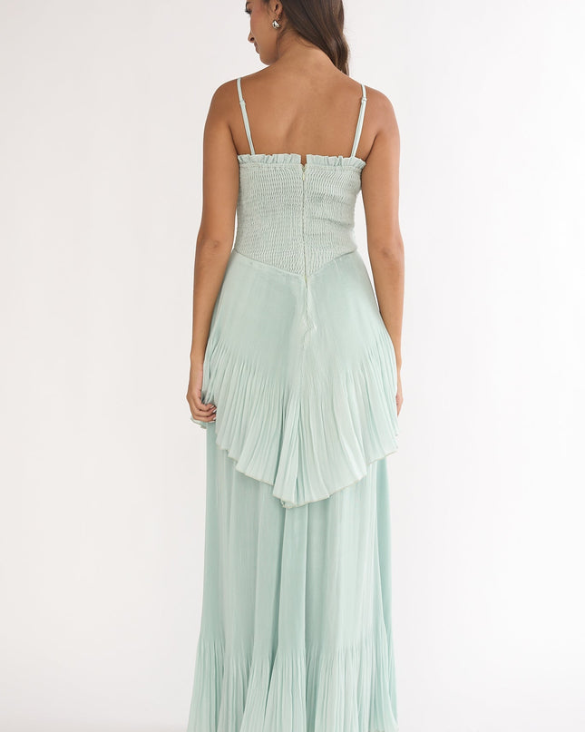 Sage Smocked Layered Maxi Dress