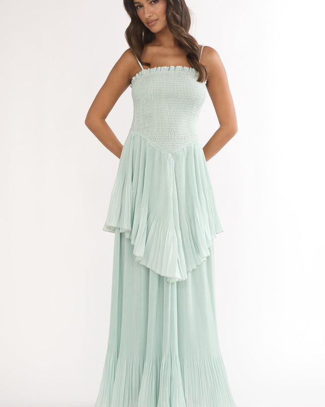Sage Smocked Layered Maxi Dress