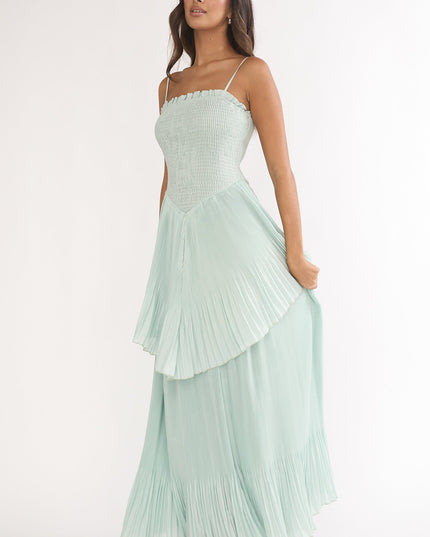 Sage Smocked Layered Maxi Dress