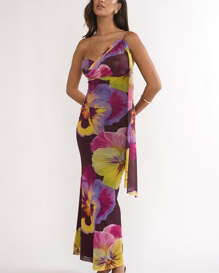 Brown One-Shoulder Asymmetric Neckline Dress