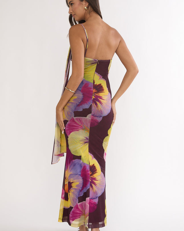 Brown One-Shoulder Asymmetric Neckline Dress