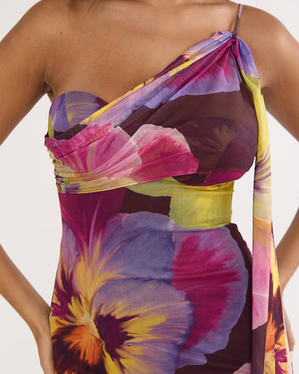 Brown One-Shoulder Asymmetric Neckline Dress