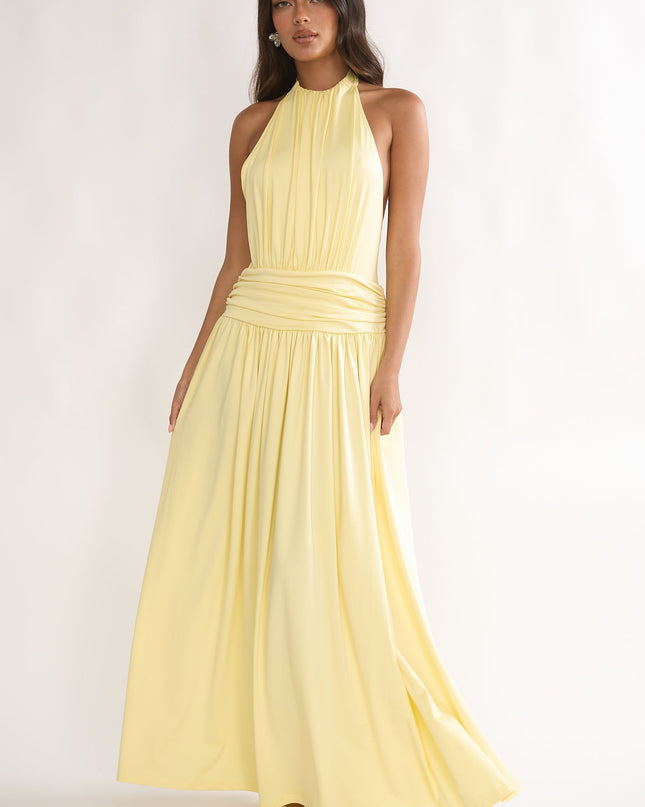 Sunflower Backless Halter Maxi Dress