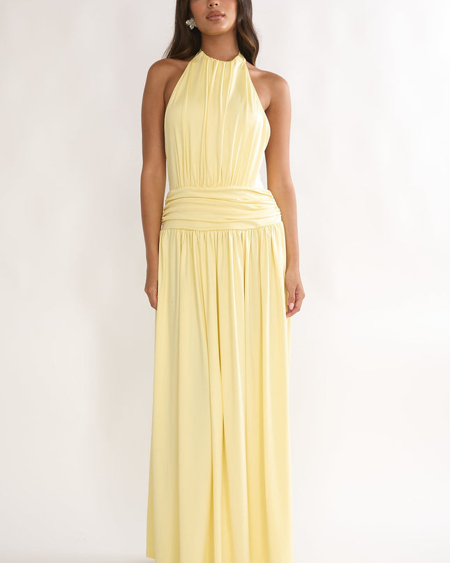 Sunflower Backless Halter Maxi Dress