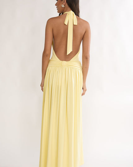 Sunflower Backless Halter Maxi Dress