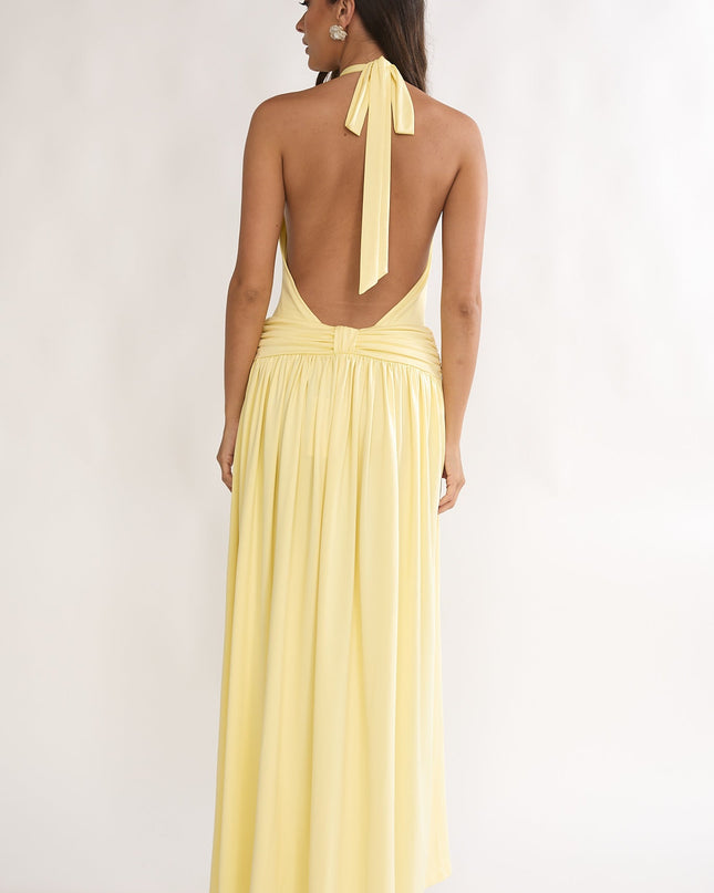Sunflower Backless Halter Maxi Dress