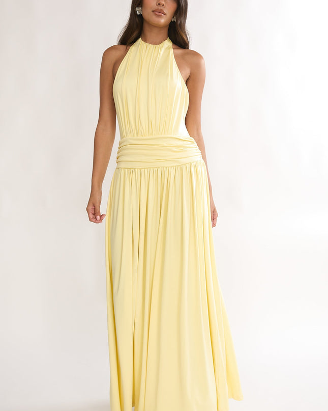 Sunflower Backless Halter Maxi Dress