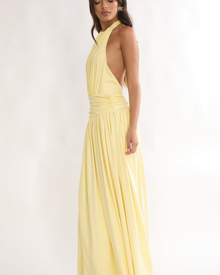 Sunflower Backless Halter Maxi Dress